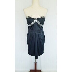 HAK Black Silver Rhinestone Mini Dress Sleeveless Pockets Soft Material Size 8